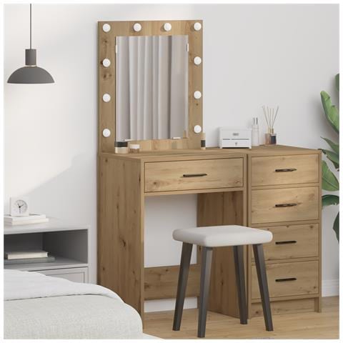Tavolo toletta con luci LED Rovere artigianale 50x41x135 cm - Foto 2