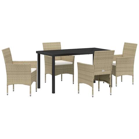 Set da Pranzo per Giardino con cuscino 5 pcs Beige Poly Rattan - Foto 1