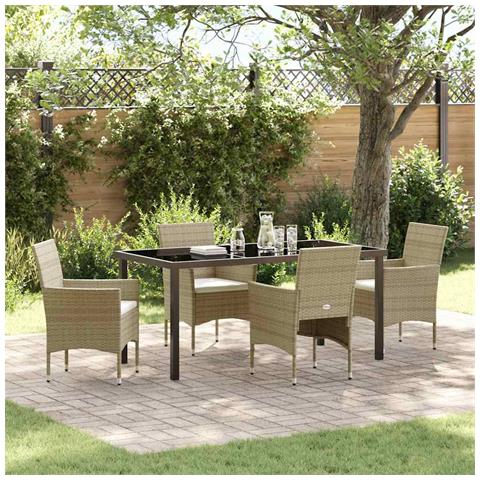 Set da Pranzo per Giardino con cuscino 5 pcs Beige Poly Rattan - Foto 2