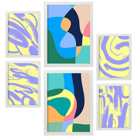Set Di 6 Stampe Windless Arts In Dipinti Decorativi Estetici Astratti Colorati Per Il Tuo Soggiorno, Camera Da Letto, Casa A3 & A4 Cornice Bianca - Foto 1