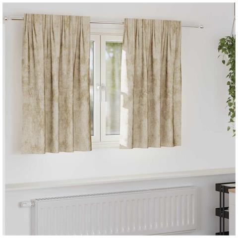 Tenda con tende 2 pcs Crema 140 x 140 cm Velluto - Foto 2