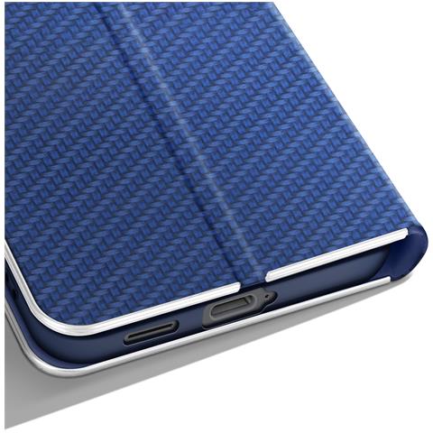 Custodia A Libro Per Galaxy S25 Fe Effetto Carbonio Con Cornice Metallizzata E Portacarte - Foto 2