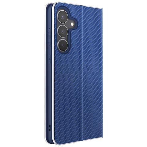 Custodia A Libro Per Galaxy S25 Fe Effetto Carbonio Con Cornice Metallizzata E Portacarte - Foto 1