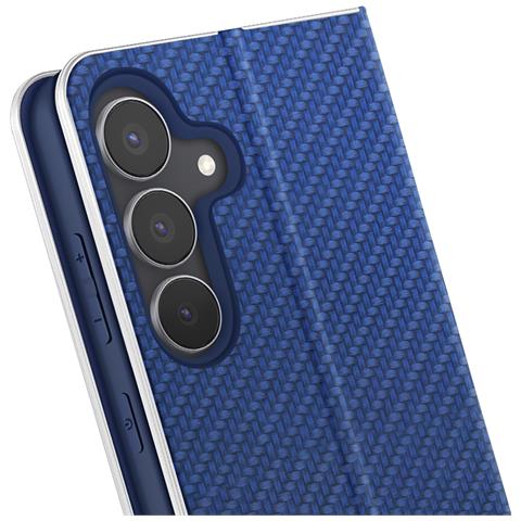 Custodia A Libro Per Galaxy S25 Fe Effetto Carbonio Con Cornice Metallizzata E Portacarte - Foto 5