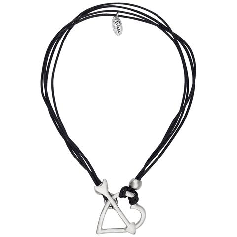 Girocollo In Cordino Nero Con Chiusura A Cuore Placcata Argento - Foto 1