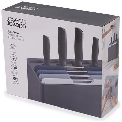 Set Coltelli E Tagliere Folio Plus Otto Pezzi Coltelli Durevoli Antiscivolo Lavabile In Lavastoviglie Design Elegante Colore Grigio Ideale Per Tagliare Alimenti - Foto 2