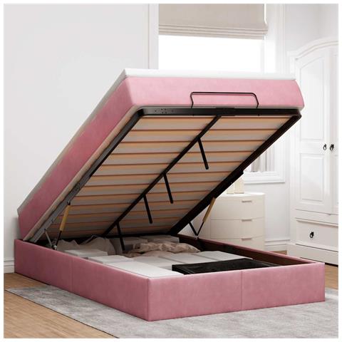 Pouf Letto con Materasso Rosa 120x190 cm Velluto - Foto 2