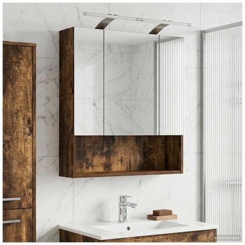 Mobiletto per specchio da bagno Rovere fumé 60 x 14.5 x 70 cm - Foto 2