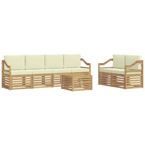 Set di divani da esterno 7 pcs Bianco e Crema Poliestere - Foto 1