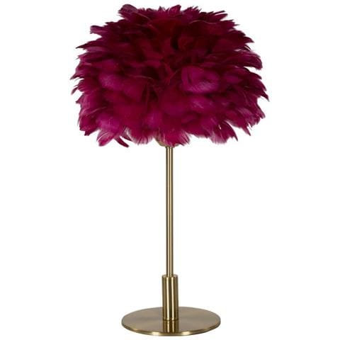 Lampada Da Tavolo Ball Feather Bordeaux Con Sfera Di Piume E Stelo Oro - Foto 1