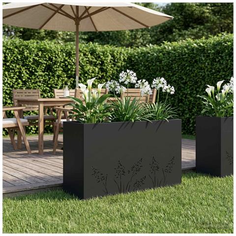 Vaso da giardino Nero 80 x 30 x 49 cm Acciaio laminato a freddo - Foto 2