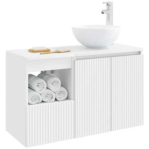 Set di mobili per il bagno 2 pz Bianco Legno ingegnerizzato - Foto 10