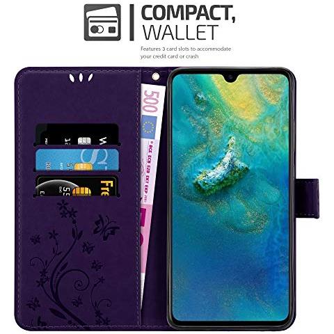 Cadorabo Custodia Compatibile Con Huawei Mate 20 In Lilla Scuro Fiore - Coperchio Protettivo In Design Floreale Con Chiusura Magnetica, Funzione Stand E Slot Per Carte - Foto 2