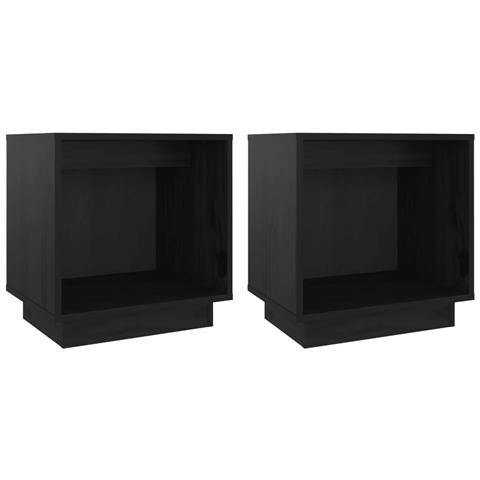 Comodini 2 Pz Neri 40x30x40 Cm In Legno Massello Di Pino - Foto 2