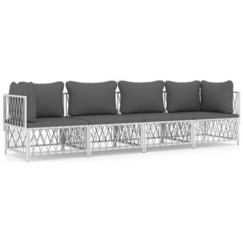 Set Salotto Da Giardino 4 Pz Con Cuscini In Acciaio Bianco - Foto 1