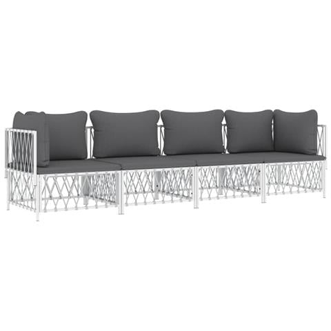 Set Salotto Da Giardino 4 Pz Con Cuscini In Acciaio Bianco - Foto 7