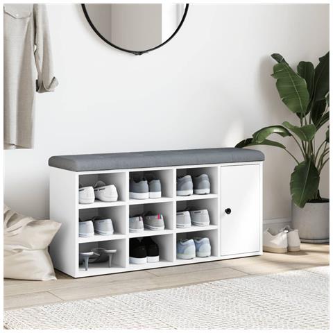 Panca Porta Scarpe Bianca 102x32x50 Cm In Legno Multistrato - Foto 3