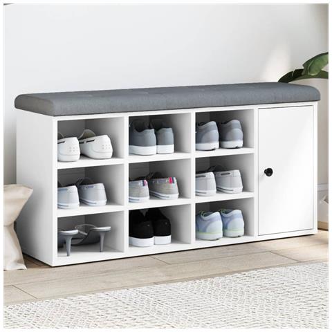 Panca Porta Scarpe Bianca 102x32x50 Cm In Legno Multistrato - Foto 1