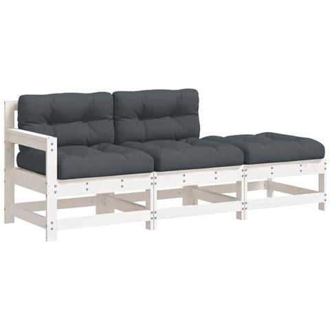 Set Divani Da Giardino 3pz Con Cuscini In Legno Massello Bianco - Foto 1