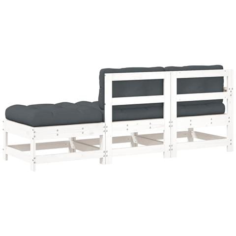 Set Divani Da Giardino 3pz Con Cuscini In Legno Massello Bianco - Foto 2