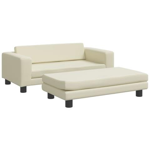 Divano Per Bambini Con Poggiapiedi Crema 100x50x30cm Similpelle - Foto 2
