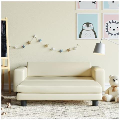 Divano Per Bambini Con Poggiapiedi Crema 100x50x30cm Similpelle - Foto 1