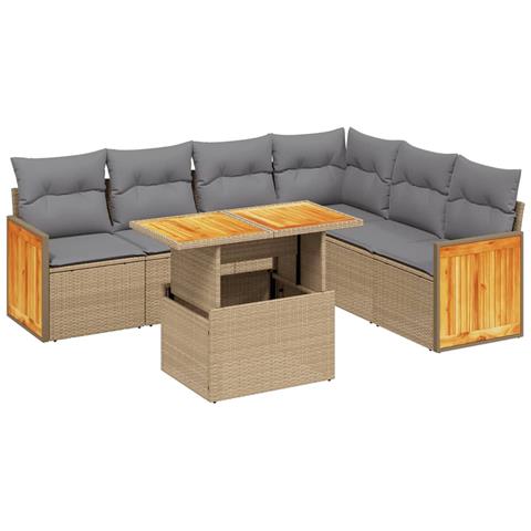 Set Divani Da Giardino 7 Pz Con Cuscini Beige In Polyrattan - Foto 1