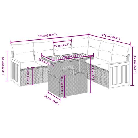 Set Divani Da Giardino 7 Pz Con Cuscini Beige In Polyrattan - Foto 2
