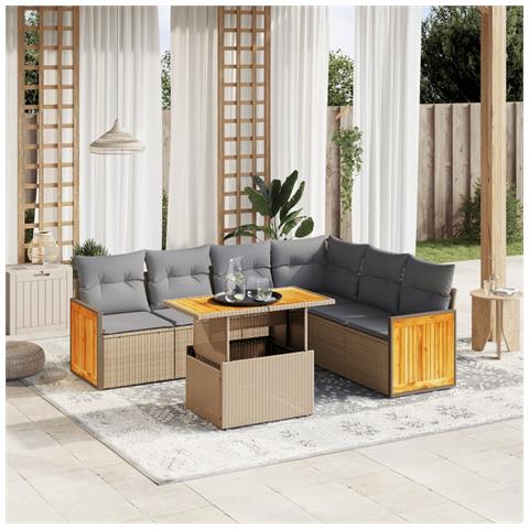 Set Divani Da Giardino 7 Pz Con Cuscini Beige In Polyrattan - Foto 3