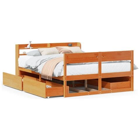 Letto Senza Materasso Marrone Cera 140x190 Cm In Legno Di Pino - Foto 2