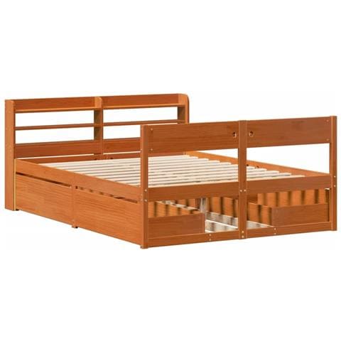 Letto Senza Materasso Marrone Cera 140x190 Cm In Legno Di Pino - Foto 3