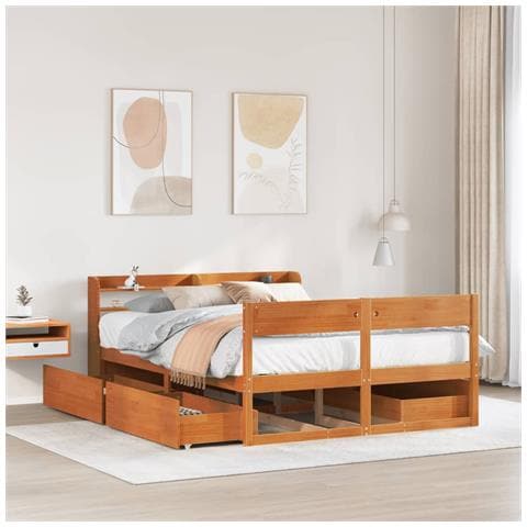 Letto Senza Materasso Marrone Cera 140x190 Cm In Legno Di Pino - Foto 1