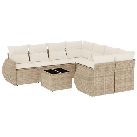 Set Divano Da Giardino 9 Pz Con Cuscini Beige In Polyrattan - Foto 2