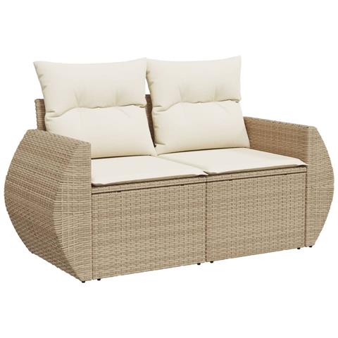 Set Divano Da Giardino 9 Pz Con Cuscini Beige In Polyrattan - Foto 3