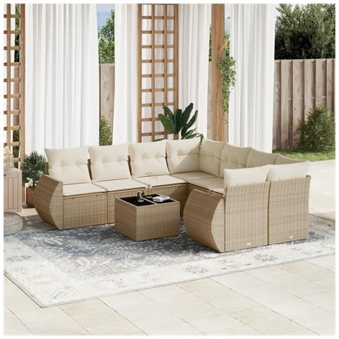Set Divano Da Giardino 9 Pz Con Cuscini Beige In Polyrattan - Foto 1
