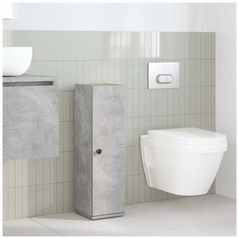 Mobile Da Bagno Con Portarotolo Grigio Cemento 20,5x22x72 Cm - Foto 3