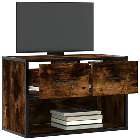Mobile Porta Tv Rovere Fumo 60x31x39,5 Cm In Legno E Metallo - Foto 3