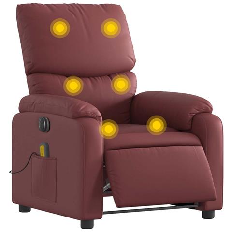 Poltrona Massaggiante Reclinabile Rosso Vino In Similpelle - Foto 2