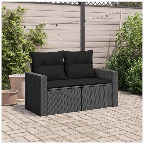 Divano Da Giardino Con Cuscini A 2 Posti Nero In Polyrattan - Foto 2