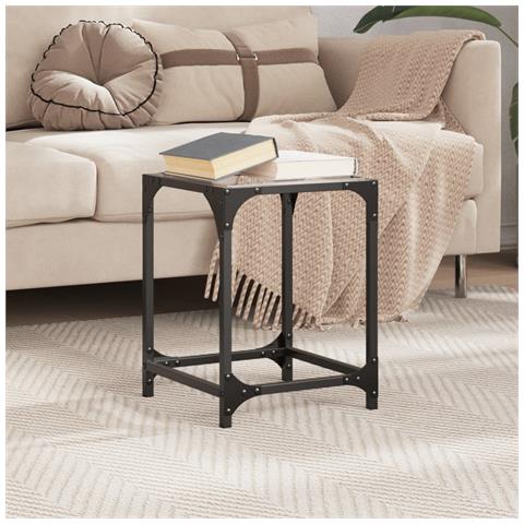 Tavolino Salotto Con Piano Vetro Trasparente 30x30x40cm Acciaio - Foto 2