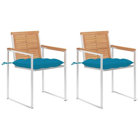 Sedie Da Giardino 2 Pz Con Cuscini In Legno Di Teak E Acciaio - Foto 2