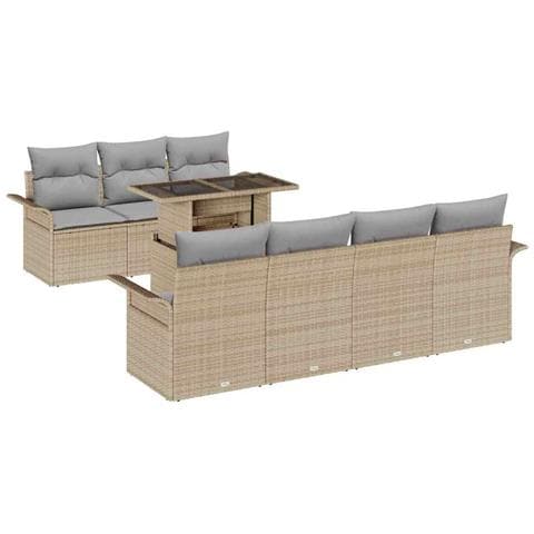 Set di divani da giardino 8 pezzi con cuscini Beige in Rattan Polietilene - Foto 1