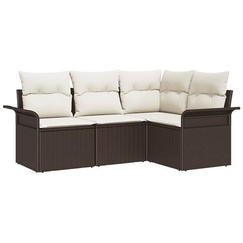 Set Divano da Giardino a 4 Pezzi con Cuscini Rattan Polyrattan Marrone, Divano da Giardino a 2 Posti con Spazio di Stoccaggio e Cuscini Rattan Polyrattan Marrone - Foto 1