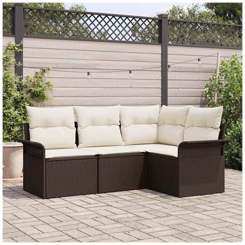 Set Divano da Giardino a 4 Pezzi con Cuscini Rattan Polyrattan Marrone, Divano da Giardino a 2 Posti con Spazio di Stoccaggio e Cuscini Rattan Polyrattan Marrone - Foto 2