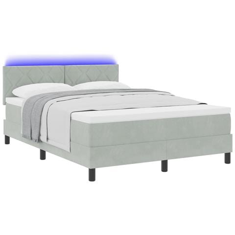 Letto Box Spring con Materasso e Luce LED Grigio Chiaro 140x200 cm Velluto - Foto 1