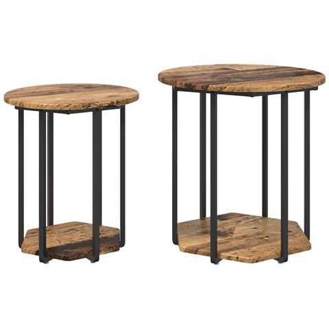 Tavolino 2 pz in Legno Vecchio e Metallo - Foto 1