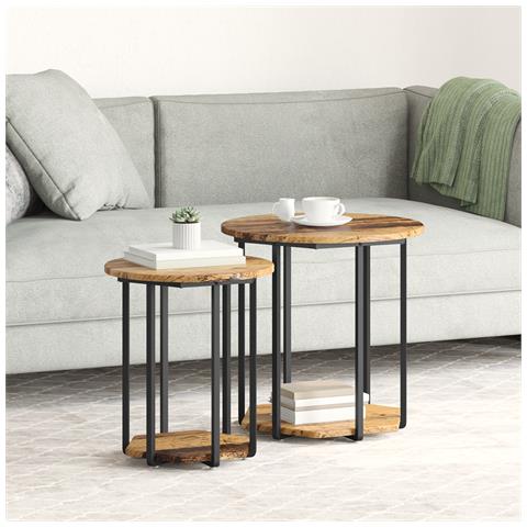 Tavolino 2 pz in Legno Vecchio e Metallo - Foto 2