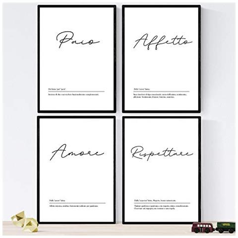 Set Di 4 Stampe Fogli Con Definizioni Di Parole In Italiano. Poster Le Parole Le Coppie Con Le Definizioni Senza Cornice A4 - Foto 1