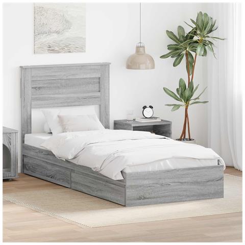 Letto con Contenitore con testiera Grigio Sonoma 100 x 200 cm - Foto 2