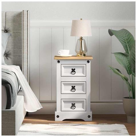 Comodino Corona Bianco 35 x 32,5 x 58 cm Pino massello - Foto 2